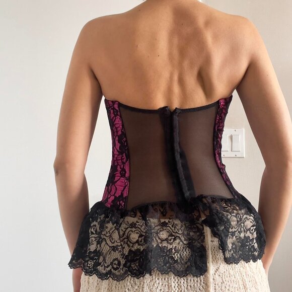 Frederick's of Hollywood | Black & fuchsia pink lace corset with bows | Size 34 - Picture 4 of 8